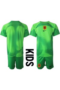Fotbalové Dres Holandsko Brankářské Dětské Domácí Oblečení MS 2022 Krátký Rukáv (+ trenýrky)